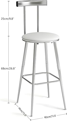 Miniatura 3 de Taburetes de bar, juego de 2 taburetes de cocina altos, sillas de bar con respaldo y reposapiés, taburetes industriales con asiento suave de PU,