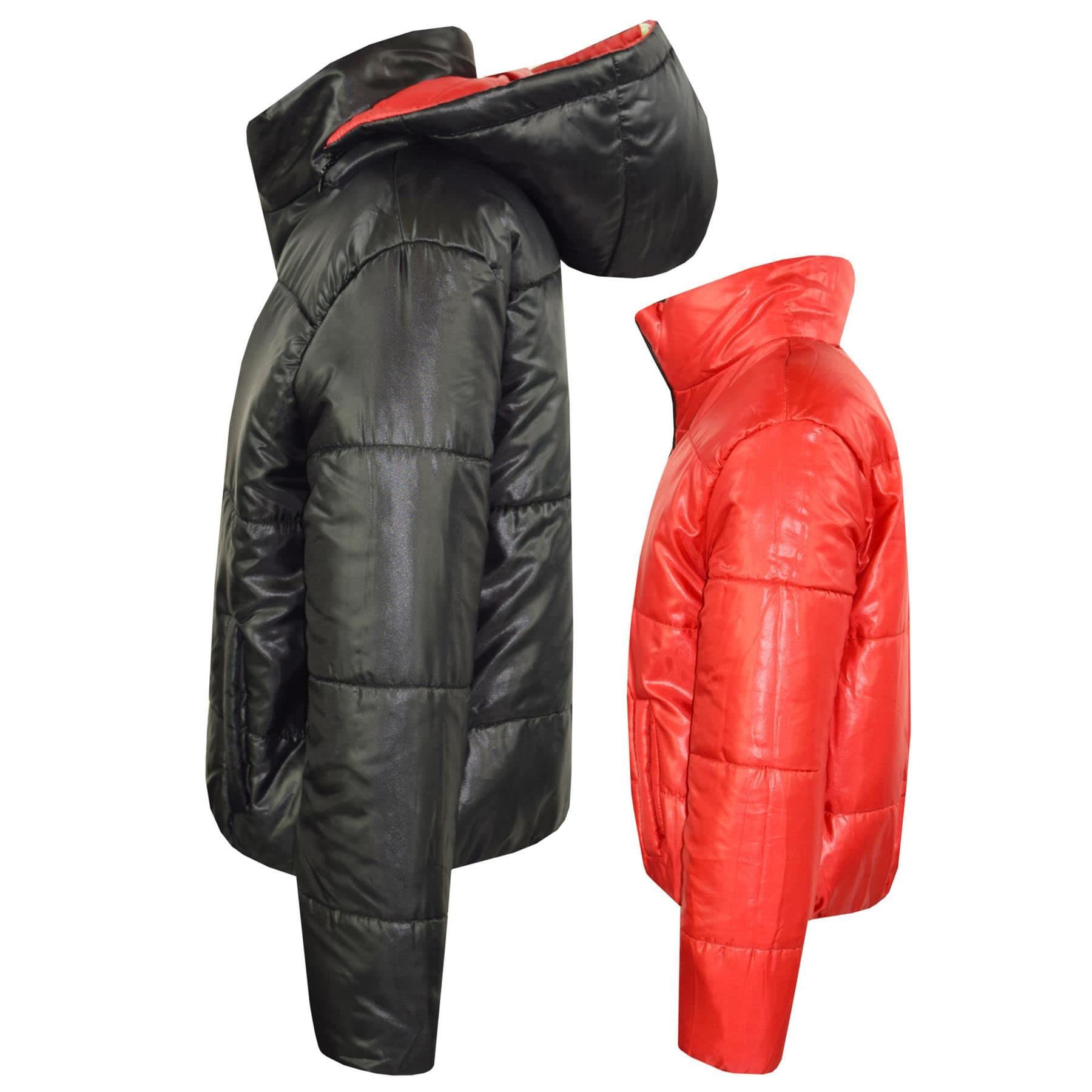 A2Z 4 Kids Dziewczyny Chłopcy Kurtka Dwustronna, Krótka, Z Kapturem, Wyściełana Podszewką Kurtki Puchowe - Reversible Jacket 492 Black 7-8.