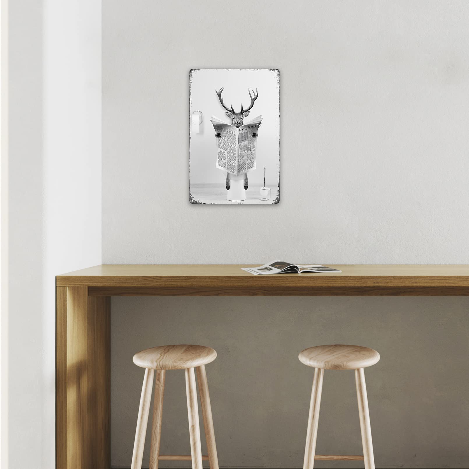 Plaque en métal pour salle de bain Motif cerf à queue blanche