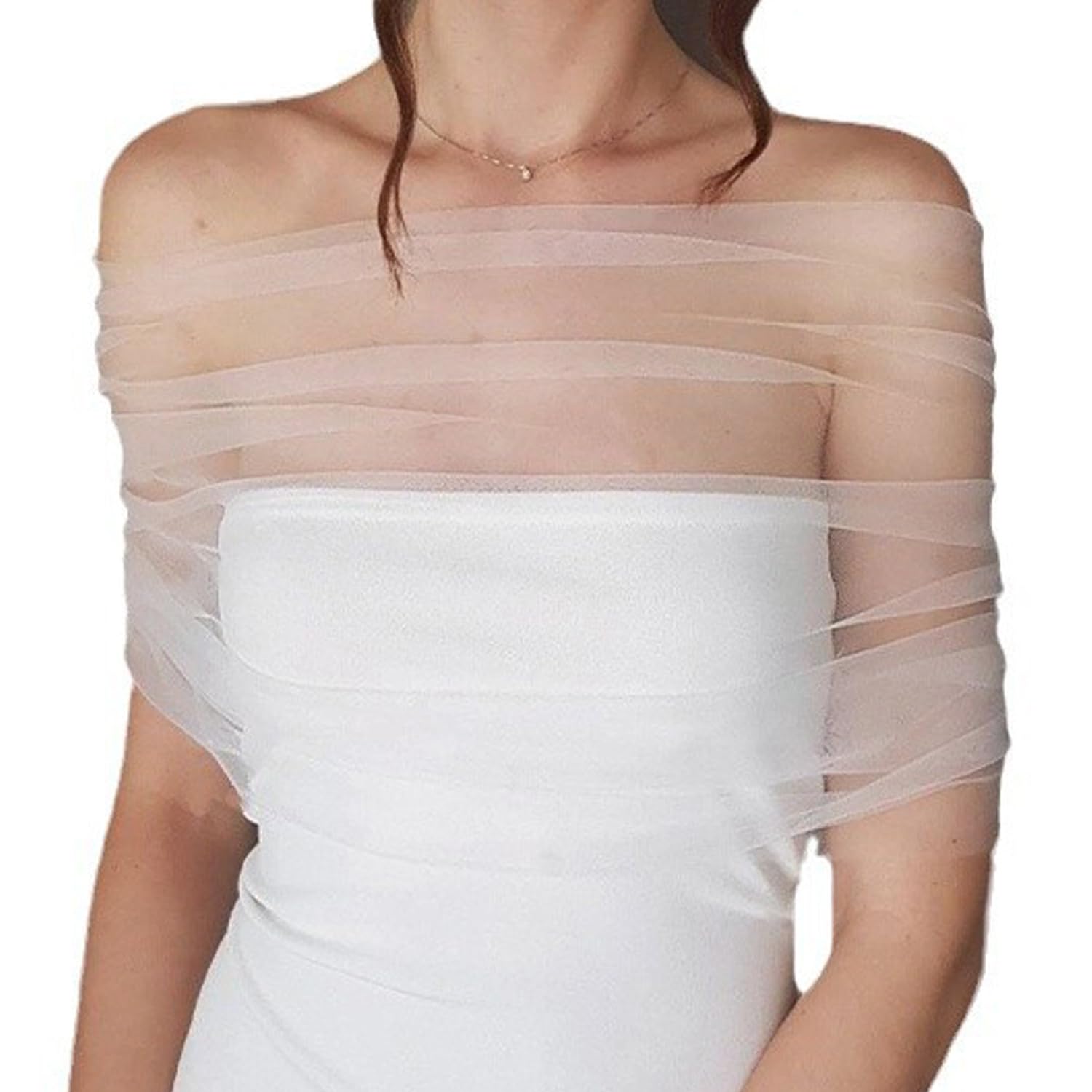 Stola Damen Umschlagtücher Brautstola Weiß Brautumhang Spitze Tüll Cape Verstellbar Schalwickel Braut Bolero Capelets Abend Cape Festlich Schultertuch für Hochzeit Abendparty