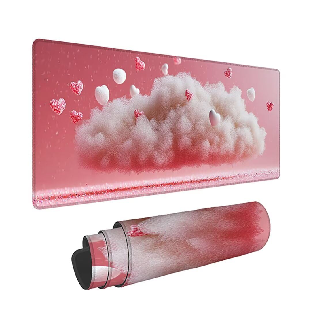 Podkładka pod mysz do gier XXL - 1400 x 600 x 3 mm - krajobraz duża antypoślizgowa podkładka pod klawiaturę biurową ze zszytymi krawędziami, różowa duża podkładka pod mysz do gier do biura i domu