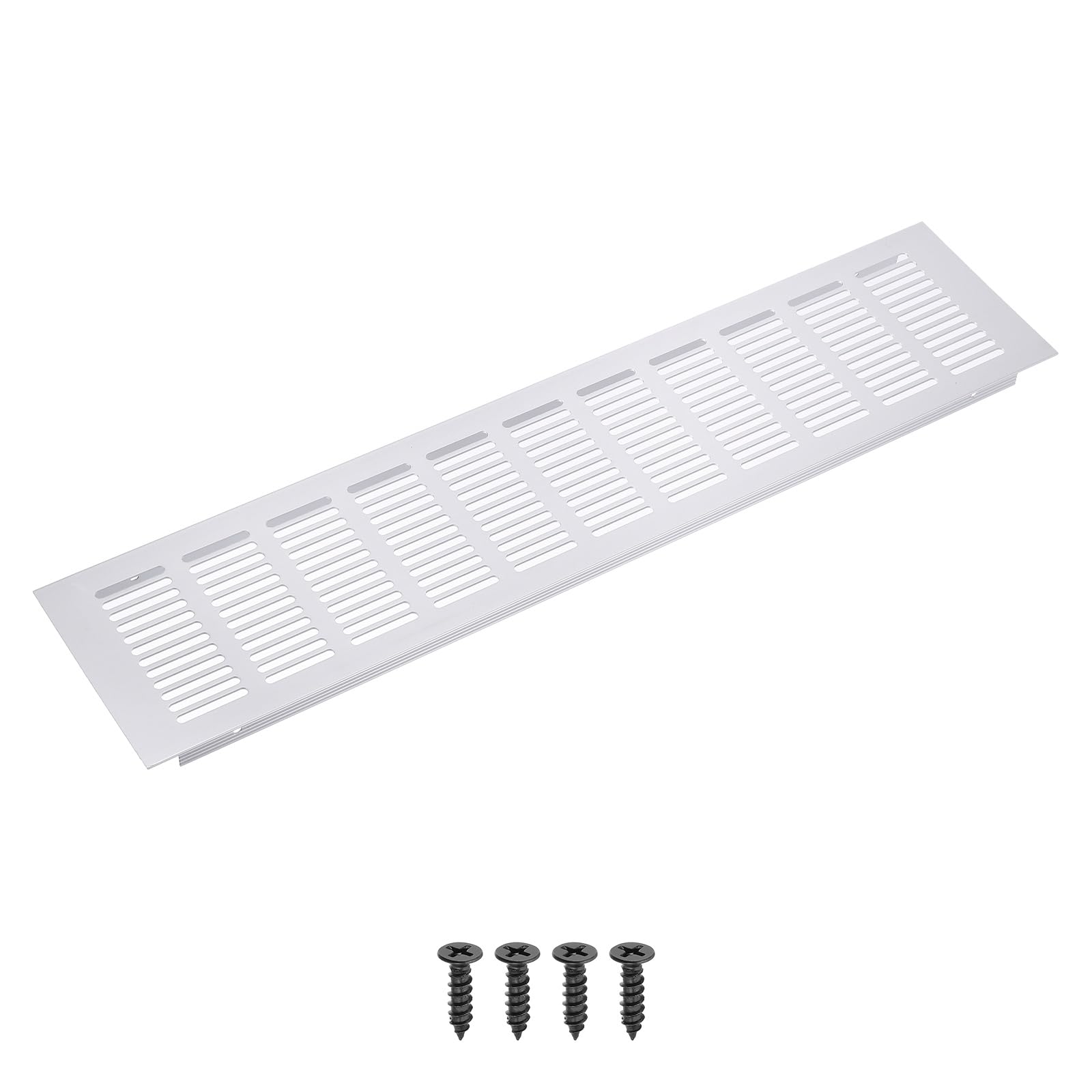 PATIKIL 16 x 4 Inch(450mm x 100mm) Rectangle Ventilation Grille, 1PCS Aluminum Air Vent Cover Louvered Ventilation Cover with Mounting Screws for Cabinet Closet Door Wardrobe, Silver โ image 1