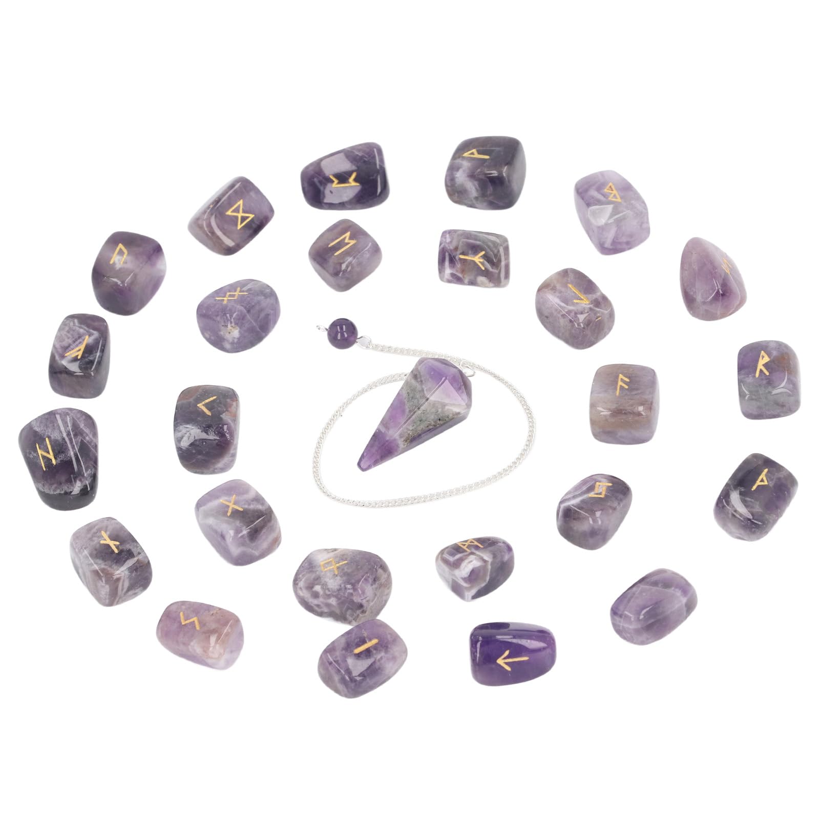 25 Piedras Rúnicas, Chakras Equilibrados Curativos con Péndulo de Bolsa para Meditación de Adivinación, Ideal para Navidad, Cumpleaños, Año Nuevo, Halloween