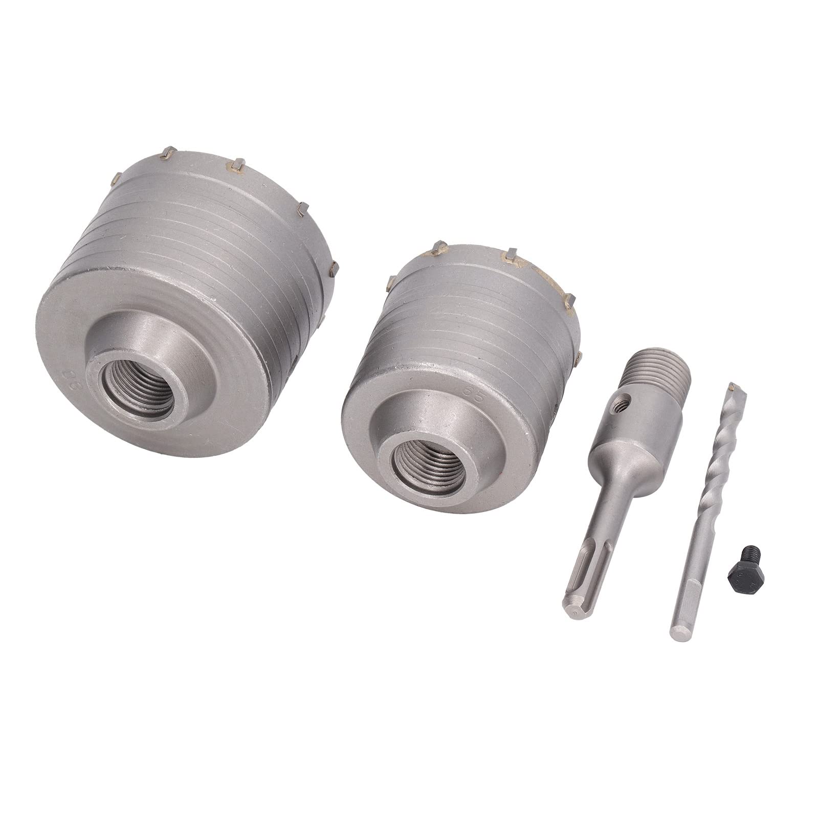 5Pcs Concrete Hole Saw Set 45 Steel YG8 Alloy Wall Drill Bit Kit for Masonry Stones Bricks, Silver Durably Portable Hole Cutting Machine with 65mm 80mm Openers, Ideal for Drilling