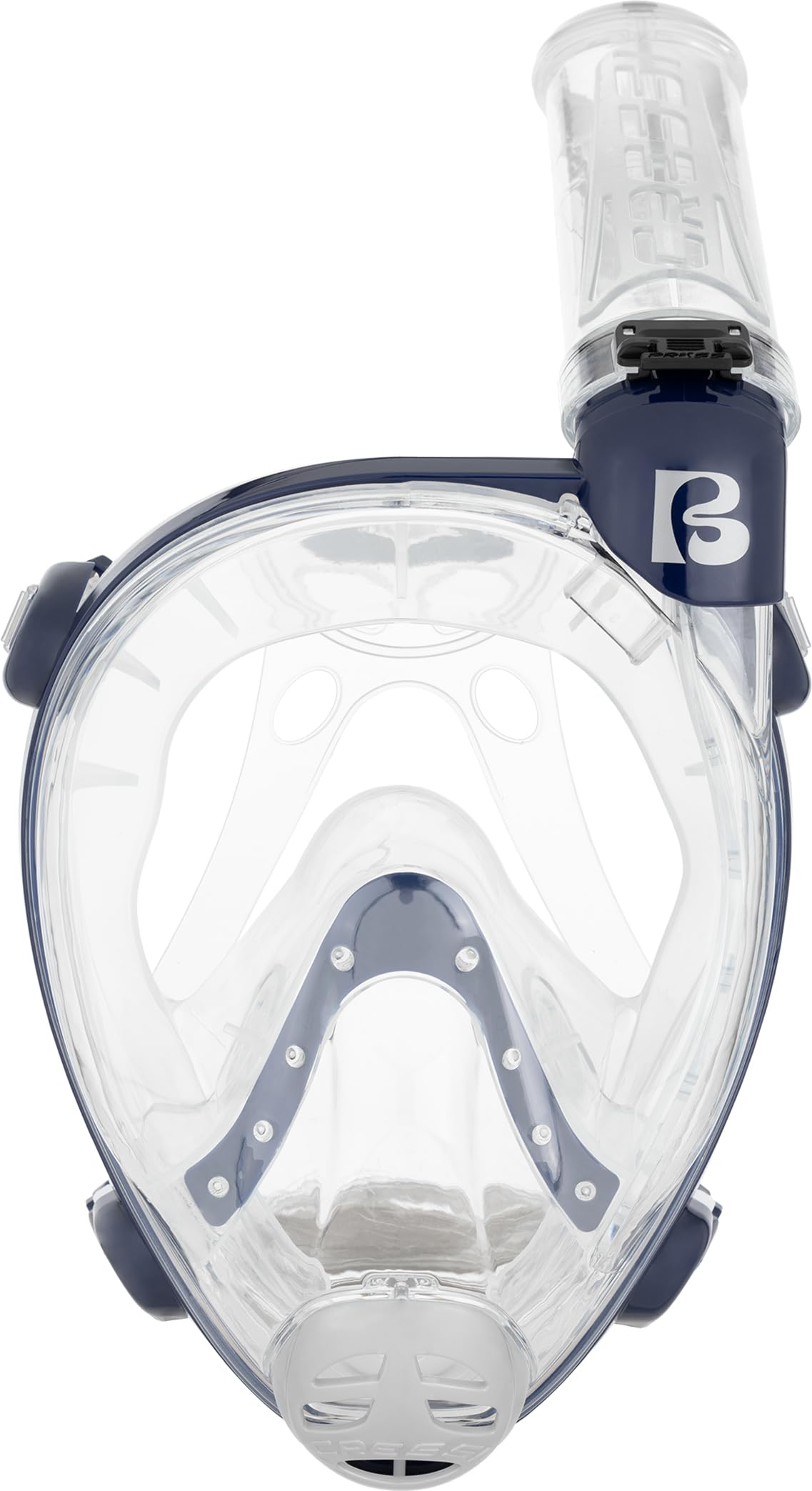 Cressi dal 1946 - Prince Full Face Mask - Maschera Integrale CO2 Sicuro Grande Visione Snorkeling, Anti Fog, Facciale Comfort, Valvola Scarico e Snorkel Dry - Trasparente/Blu Navy - M/L - Adulti - 2