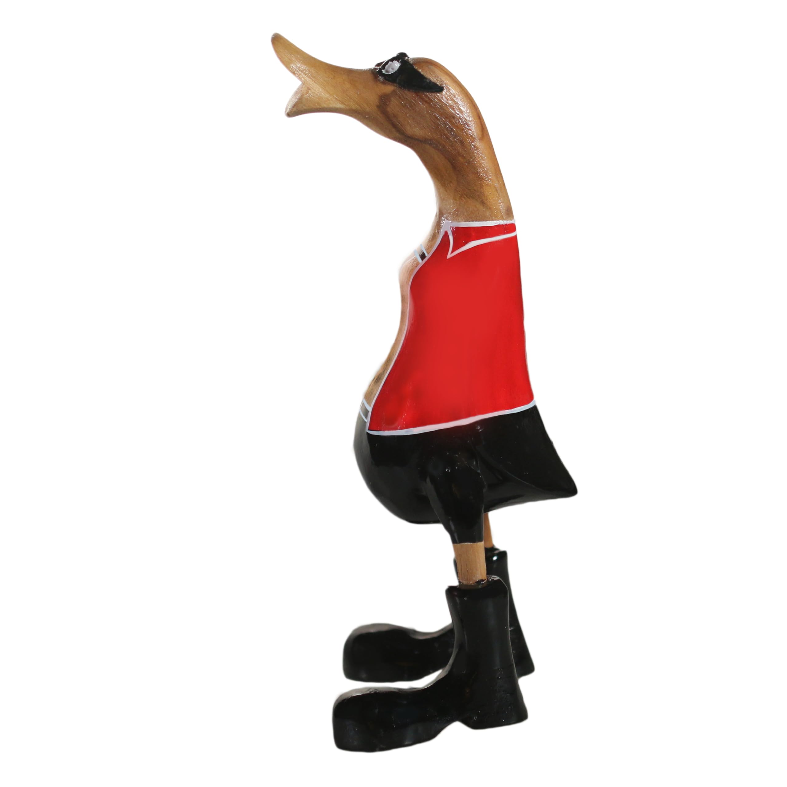 ART-CRAFT Holz Ente Lauf Ente Gartendeko Figur aus Bambus Wurzel und Teak Holz mit Stiefel und Hut Beer Belly 25cm hoch