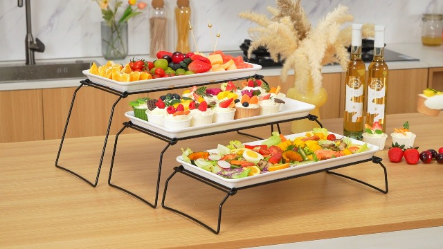 MALACASA 3 Ter Servng Trays For Party, Stoneware Servng Platters And