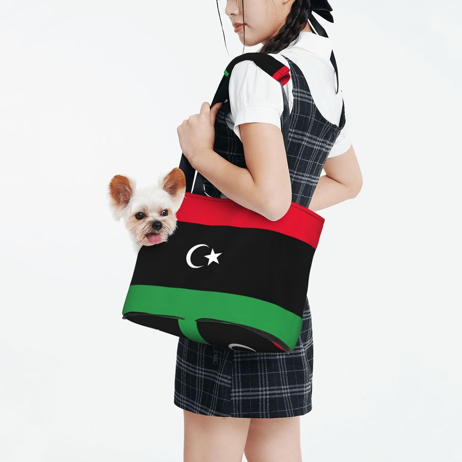 Libyan Flag Print Portable Foldable Shoulder Bag for Travel,with Collar Hook and Handle Pad,Cute Stylish Design