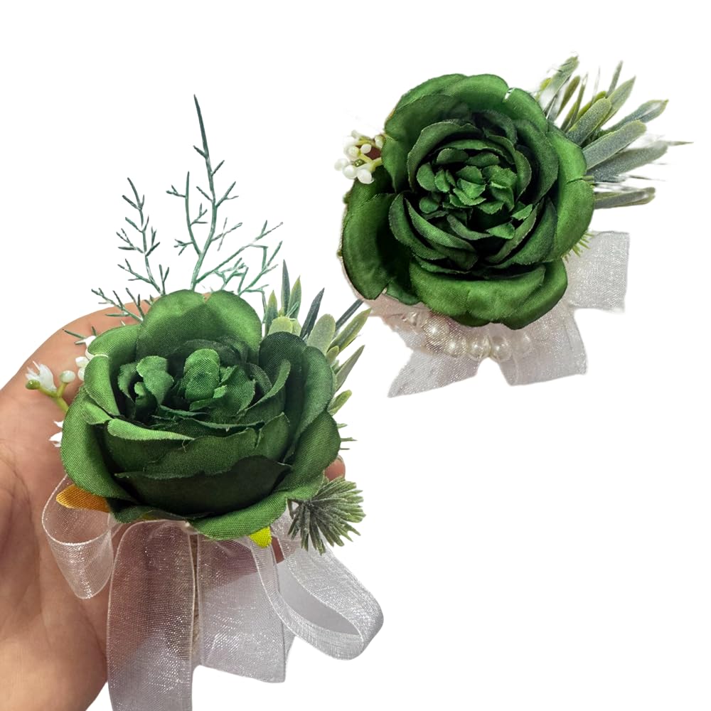 Rikyo Rose Wrist Corsage Wristlet Band Bracelet and Men Boutonniere Set, Corsage for Prom,Bride Hand Flower,Wedding Flowers Ceremony,Wedding Party