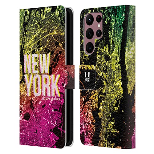 Étui portefeuille en cuir Galaxy S22 Ultra 5G élégant motif New York Head Case Designs