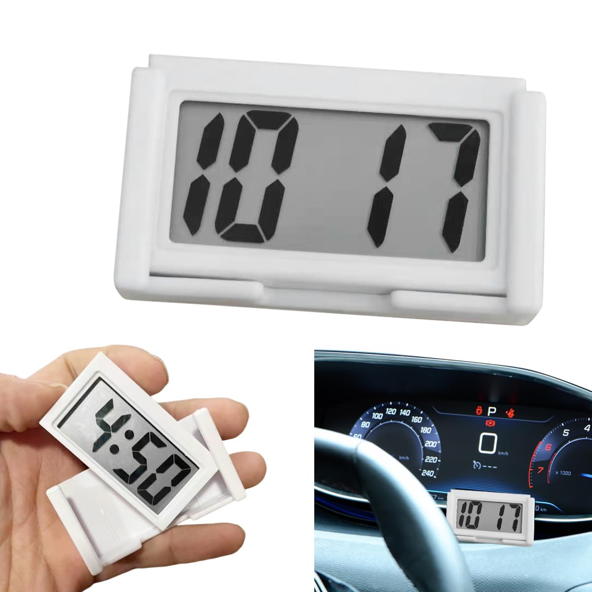 車 時計 小型 デジタル時計 車用電子クロック 貼付式 LED表示 見やすい コンパクト バイク ダッシュボード 車内用品