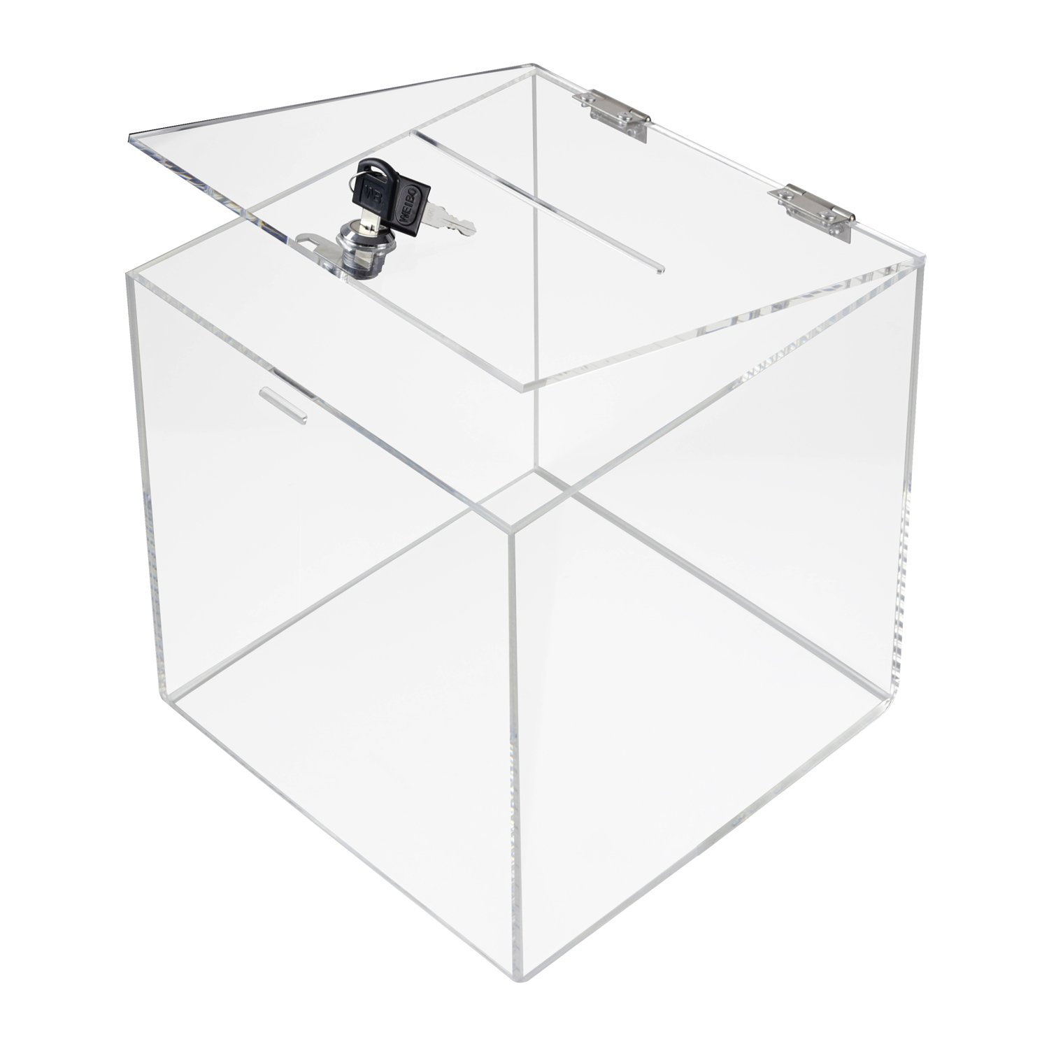 HMF 46917 Boîte à dons en acrylique avec serrure | Cube boîte à lots | 25 x 25 x 25 cm | DIN A5 | Transparent