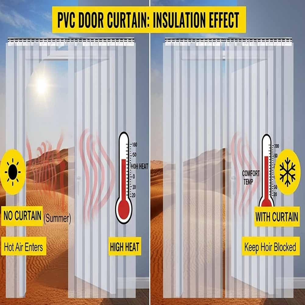 Tenda a strisce in PVC trasparente per frigorifero e congelatore industriale in plastica con design sovrapposto (210 x 210 cm) per magazzini frigoriferi macelleria refrigeratore.