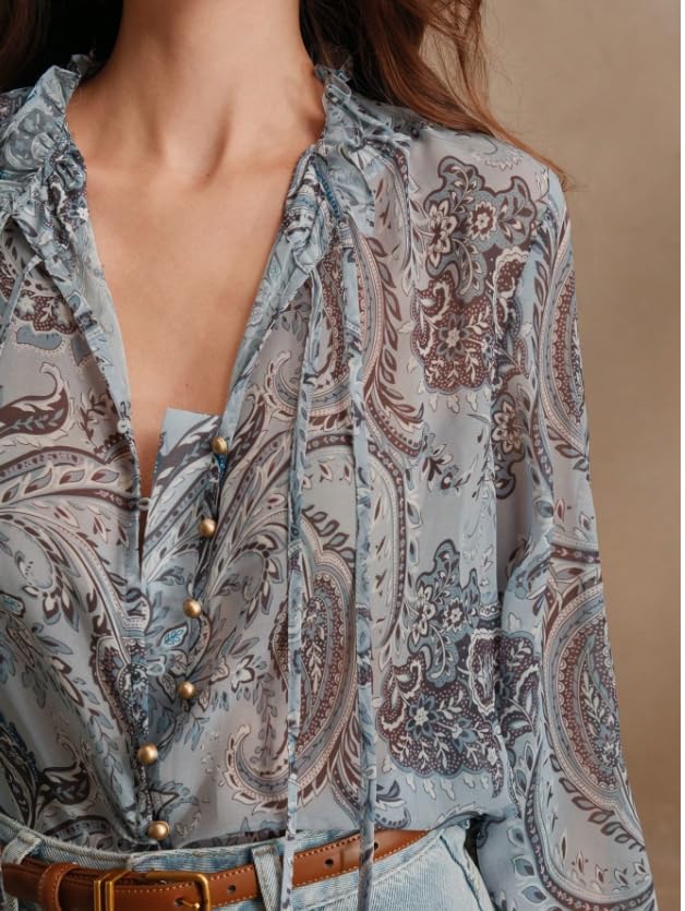 Image of Women Shirt ||Women Top || Cecily Paisley-Trim Button-Front Shirt (S-01-04)