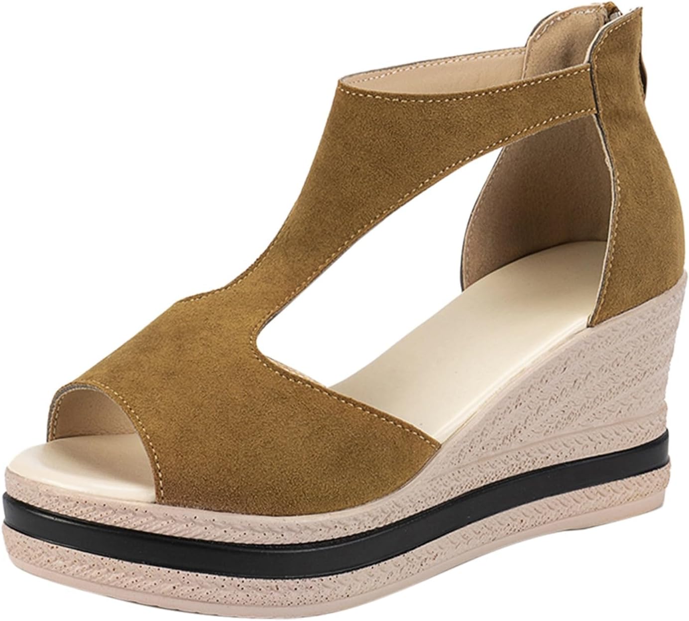 Women's Flat Slide Sandals Summer Heel Thick Bottom Zipper Back Roman Fish Mouth Open Toe High Comfortable Casual Womens Lightweight Walking Wide Fit For Women Ladies White Wedge Uk Comfy