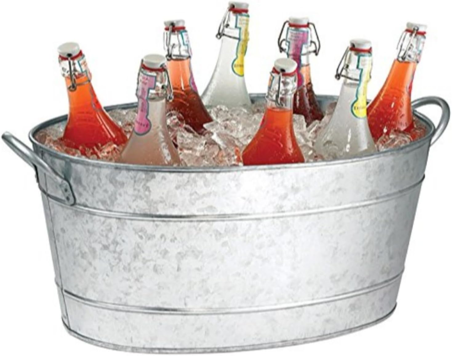 Maykoosh Baroque Bliss Spacious Galvanized Beverage Tub with Handles, Gray, 22.8 x 14.5 x 9.5 inches, 28 L Weight Capacity, Antique Silver Finish