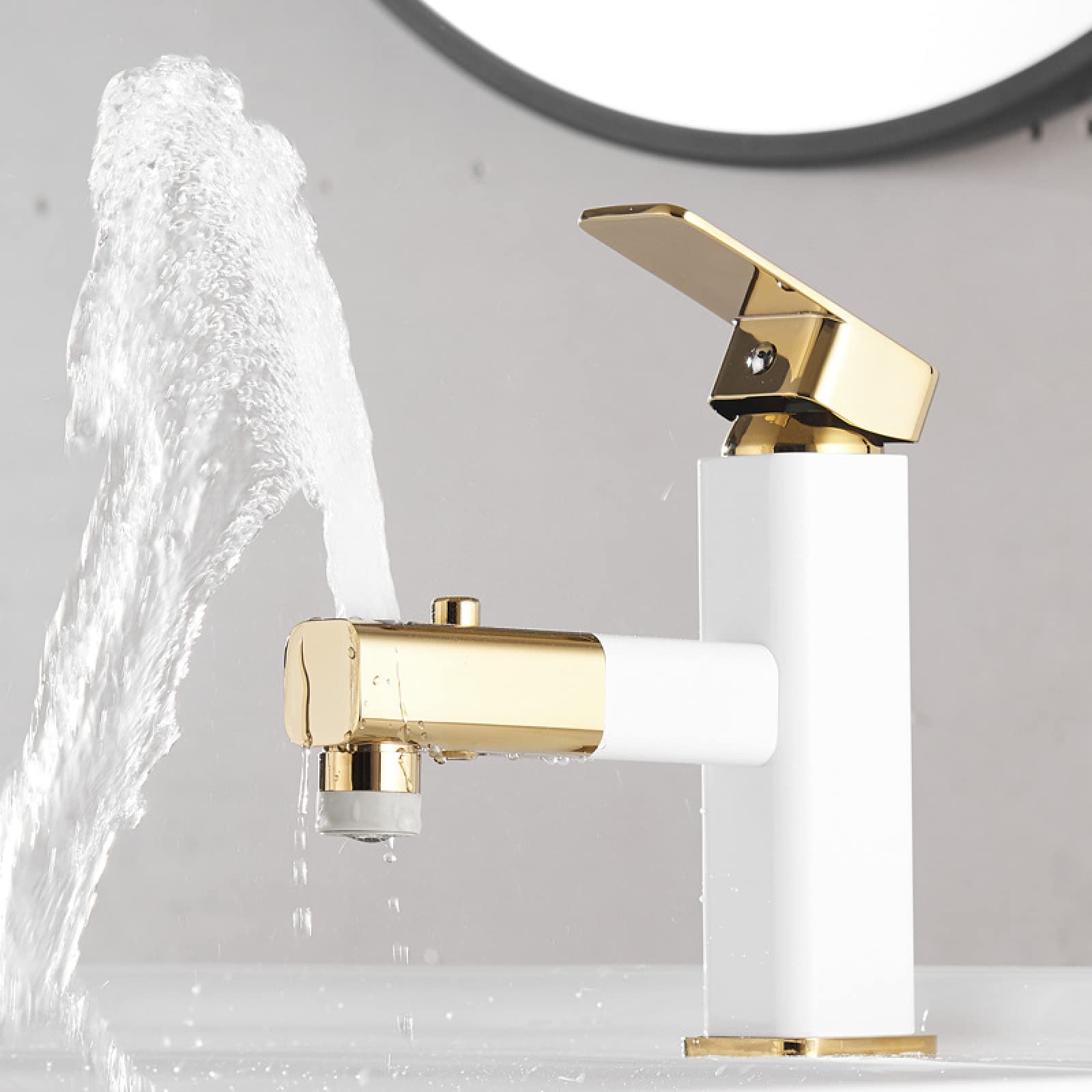 HADECOLL Modern Pullout Bathroom Faucet With Hand Shower Single Handle Mixer Tap For Sink White & Gold Finish Stylish And Functional Washbasin Fixture,Wei?+Gold-Niedrig