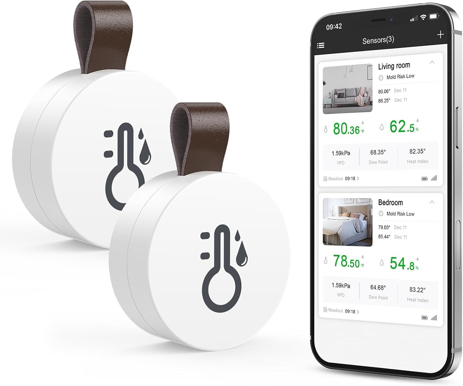 ORIA 2 Piezas Termómetro Higrómetro Bluetooth, Sensor de Humedad de Temperatura con Exportación de Almacenamiento de Datos, Termometro Inalámbrico Digital con iOS Android para Habitación