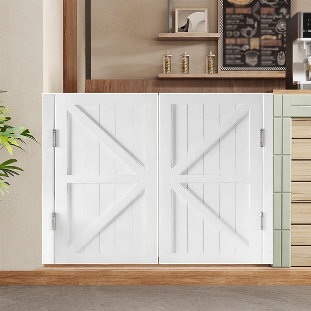 Self-Closing Saloon Swing Doors with Hinges - Ideal for Kitchen, Bar, Porch, Partition Access - Durable, Easy-Install, Vintage Style for Home & Commercial Use,White,W70xH90cm