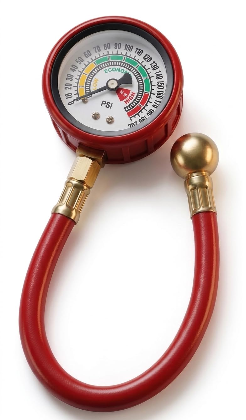 Tire Pressure Analog Gauge with Hose – Heavy-Duty Air Pressure Checker for Car, Truck, Motorcycle, and Bike – Portable Manual PSI Meter (Pipe Hose Big Gauge)-image-35
