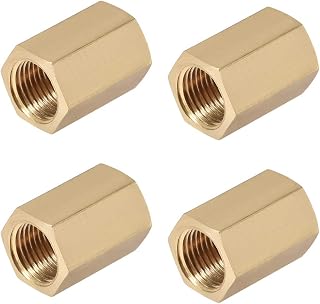 uxcell Brass Pipe Fitting Connector Straight Hex Nipple Coupler 1/8 X 1/8 G Female Thread Gold Tone 4pcs
