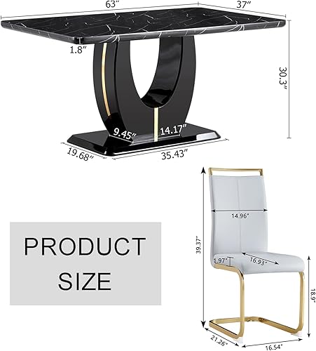 Miniatura 2 de JUFU Juego de mesa de comedor moderna para 6 personas, juego de mesa de cocina rectangular con mesa de mármol sintético y 6 sillas tapizadas de piel