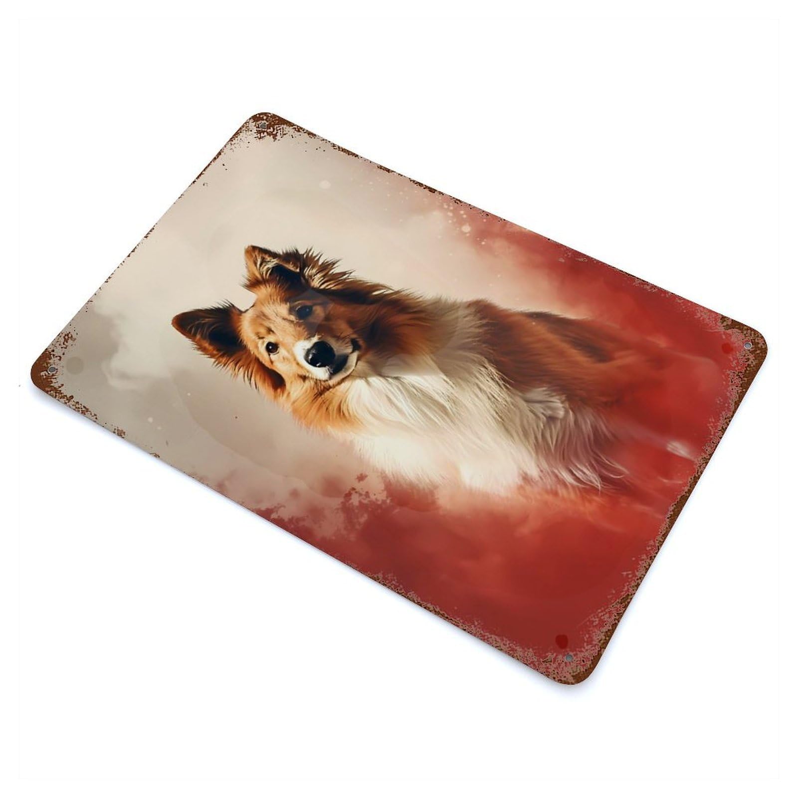 Aged Metal Wall Plaque with Shetland Sheepdog Dog Design 11.8"x7.9", for Garage, Bar And Workshop Decor, Rustic Home Decor
