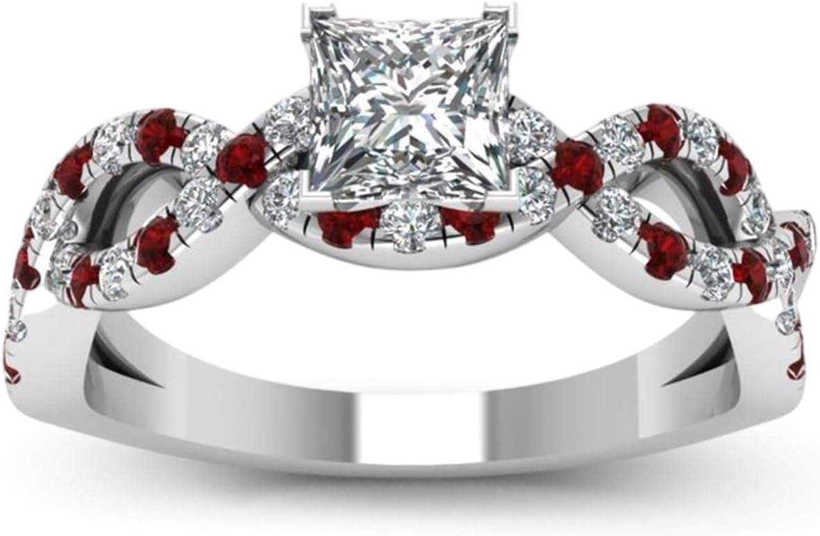 Jeulia Women 2.5 Carat Princess Cut Wedding Band Rings Engagement 925 Sterling Silver Twisted Eternity Birthstone Rings Anniversary Promise with Jewelry Gift Box