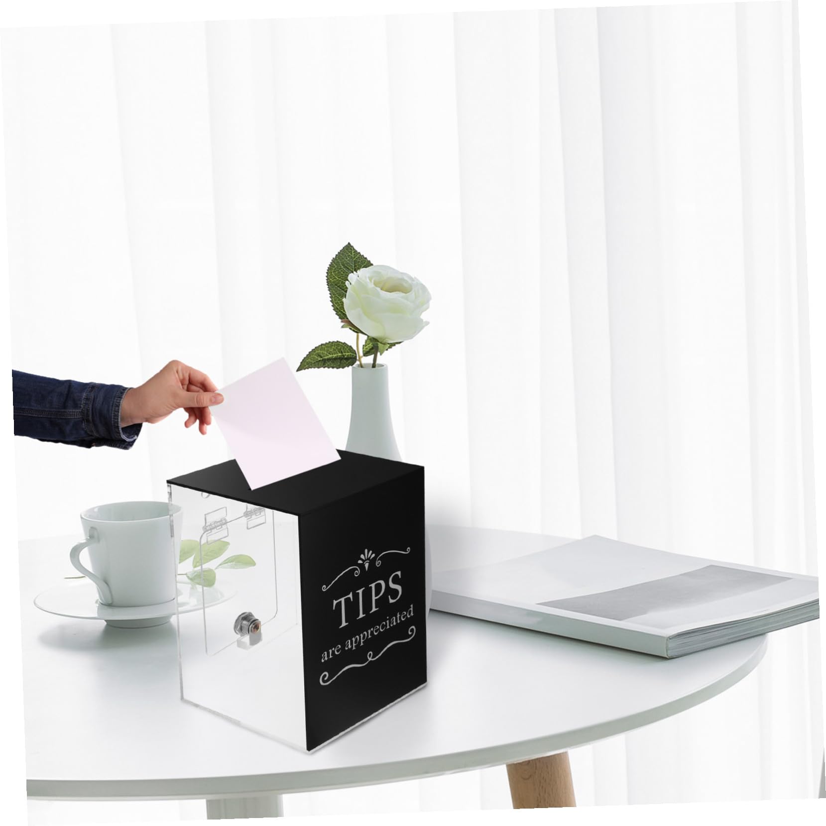 Caja de Propinas Urna para Donaciones y Sugerencias con Ranura y Cerradura Acrílica Negra Organizador Seguro para Bares y Restaurantes Uso Multipropósito en Hostelería