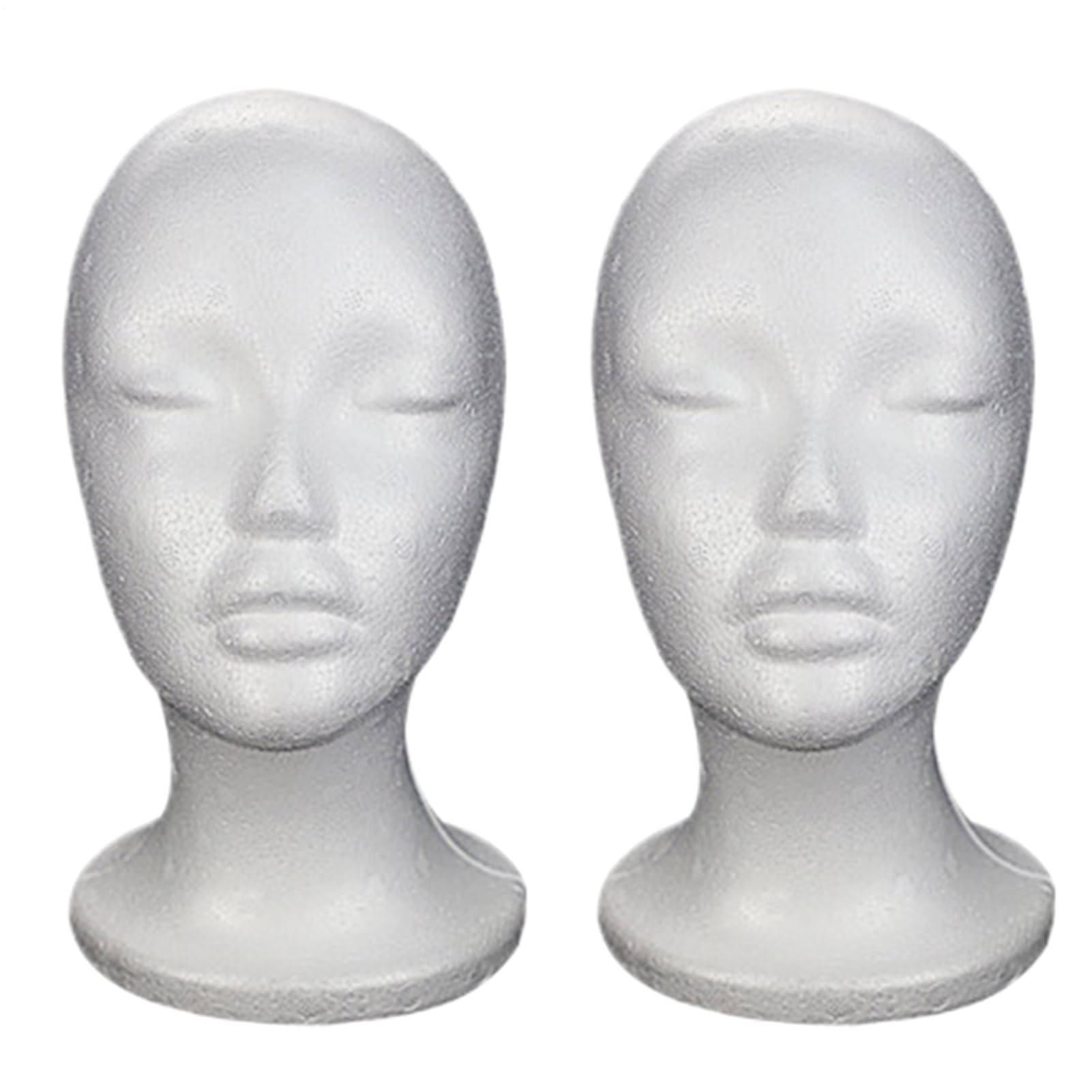 Lot de 2 Tête de mannequin en mousse pour femme, 52x27x15,5cm modèle de tête de mannequin, stand d'affichage de perruque et chapeau, Multifonction Pour lunettes de soleil, perruques, chapeaux