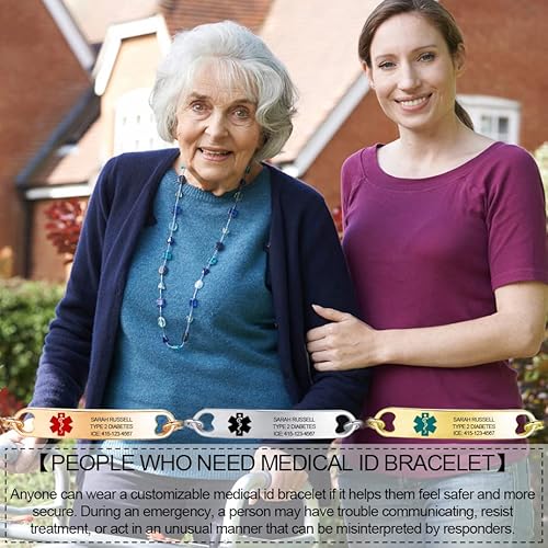 Kurafeel 8Mm Large Cuban Chain Custom Medical Alert Bracelets For Women Men Kids, Personalized Medical Id Bracelets Wristband Medical Emergency Bracelet Gold/Silver/Black For Girls Mom Mother Father #TOP7