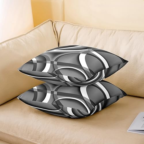 Miniatura 3 de Juego individual de funda de almohada con círculos geométricos, líneas grises y blancas, funda de cojín decorativa para sala de estar, sofá,