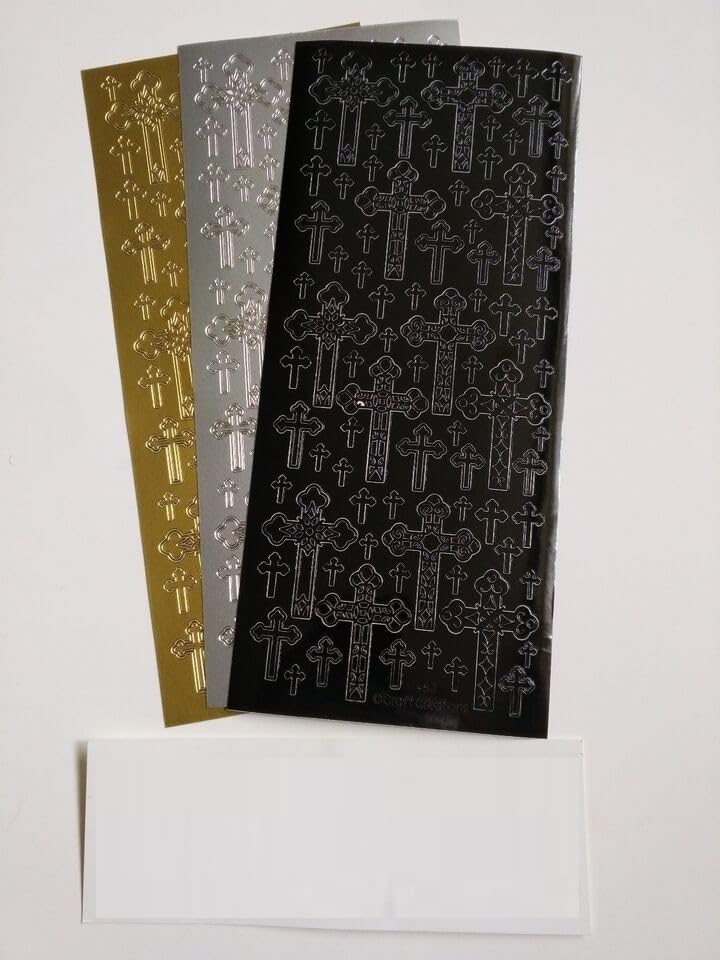 TRTO 1Pcs Gold Color Pretty Crosses Mixed Sizes Peel Off Stickers Card Making Cross Glass Paper Craft Easy to Use and Sticks