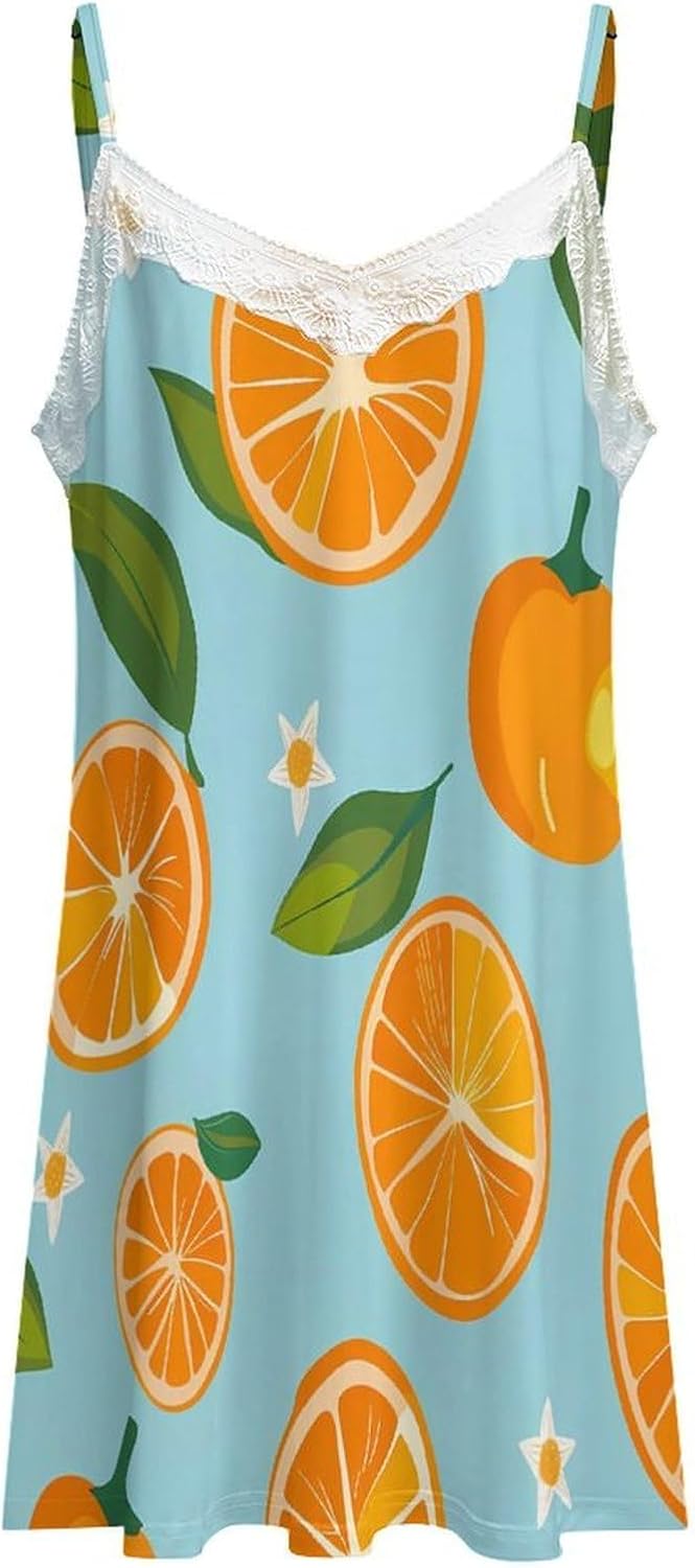 Oranges Women's Nightgowns Sleepwear Adjustable Spaghetti Strap Sleep Dress Sleepshirt