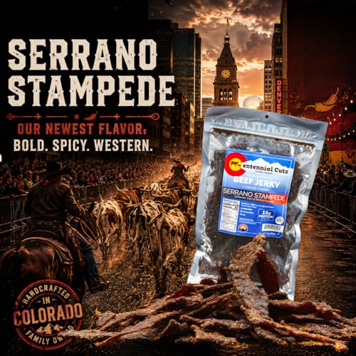 Image of Centennial Cuts Beef Jerky - Serrano Stampede - High Protein, Zero Sugar Zero Carbs, Spicy Serrano Pepper, Sea Salt and Black Pepper - 7 oz Snack