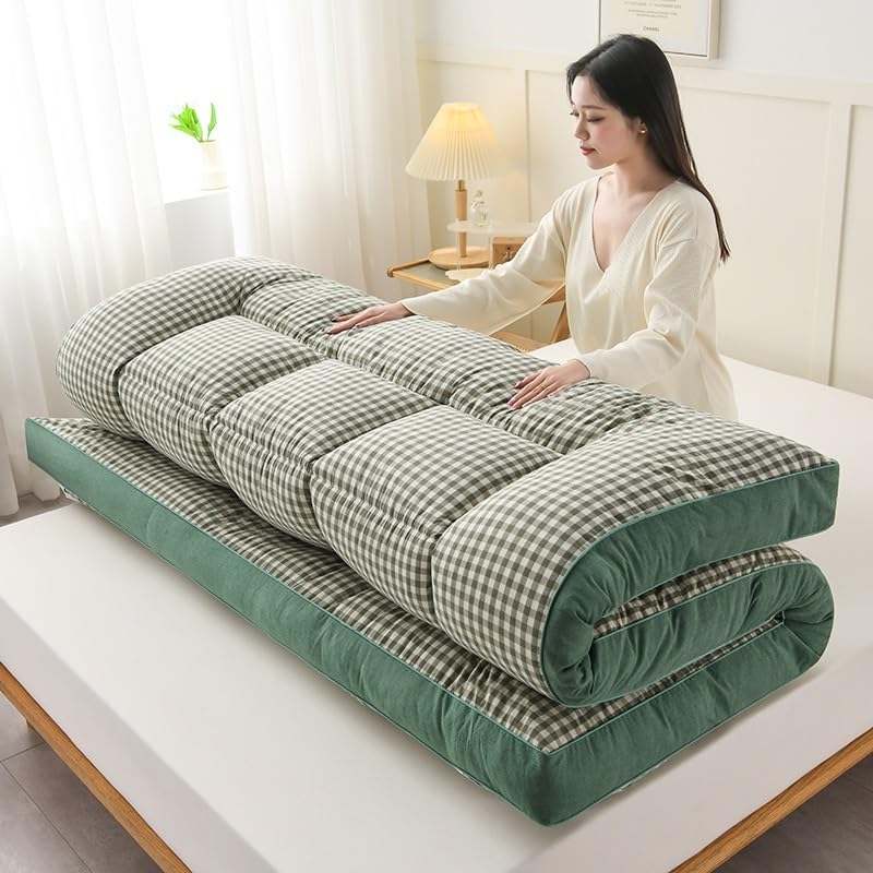Japanese Floor Mattress 4" Thicken Futon Mattress Tatami Mat Sleeping Pad Foldable Boys Girls Dormitory Mattress Bed Topper Pad Kids Floor Lounger Pillow Bed(Green,King)