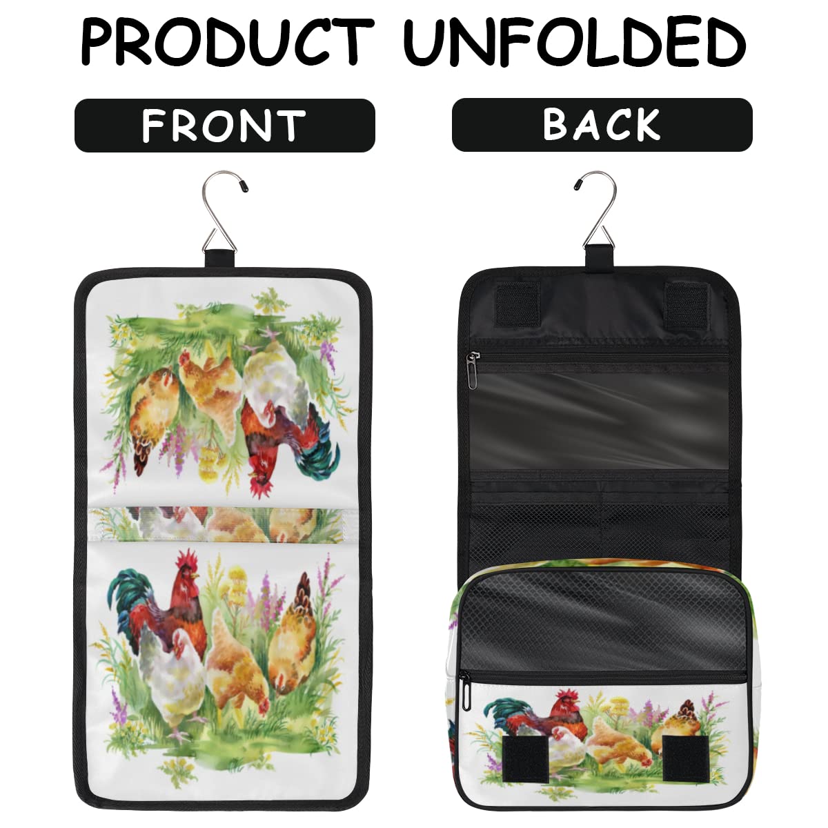 Kurczaki podróżna kosmetyczka kurczaki kogut torba do mycia torebka unisex wiszące przybory toaletowe organizer kosmetyczny, wielobarwny, Jeden rozmiar