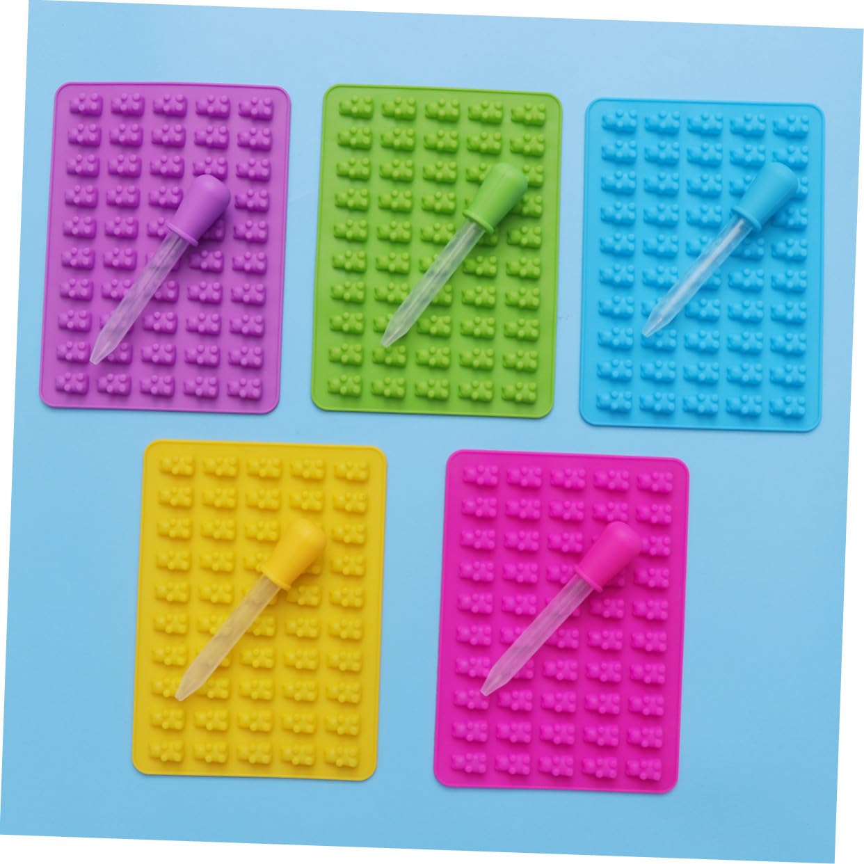 POPETPOP 5sets Stampo in Silicone per Cioccolato Forma di Orso con Contagocce per Caramelle Gommose o Zucchero Dimensioni Mini Facile da Usare e Pulire