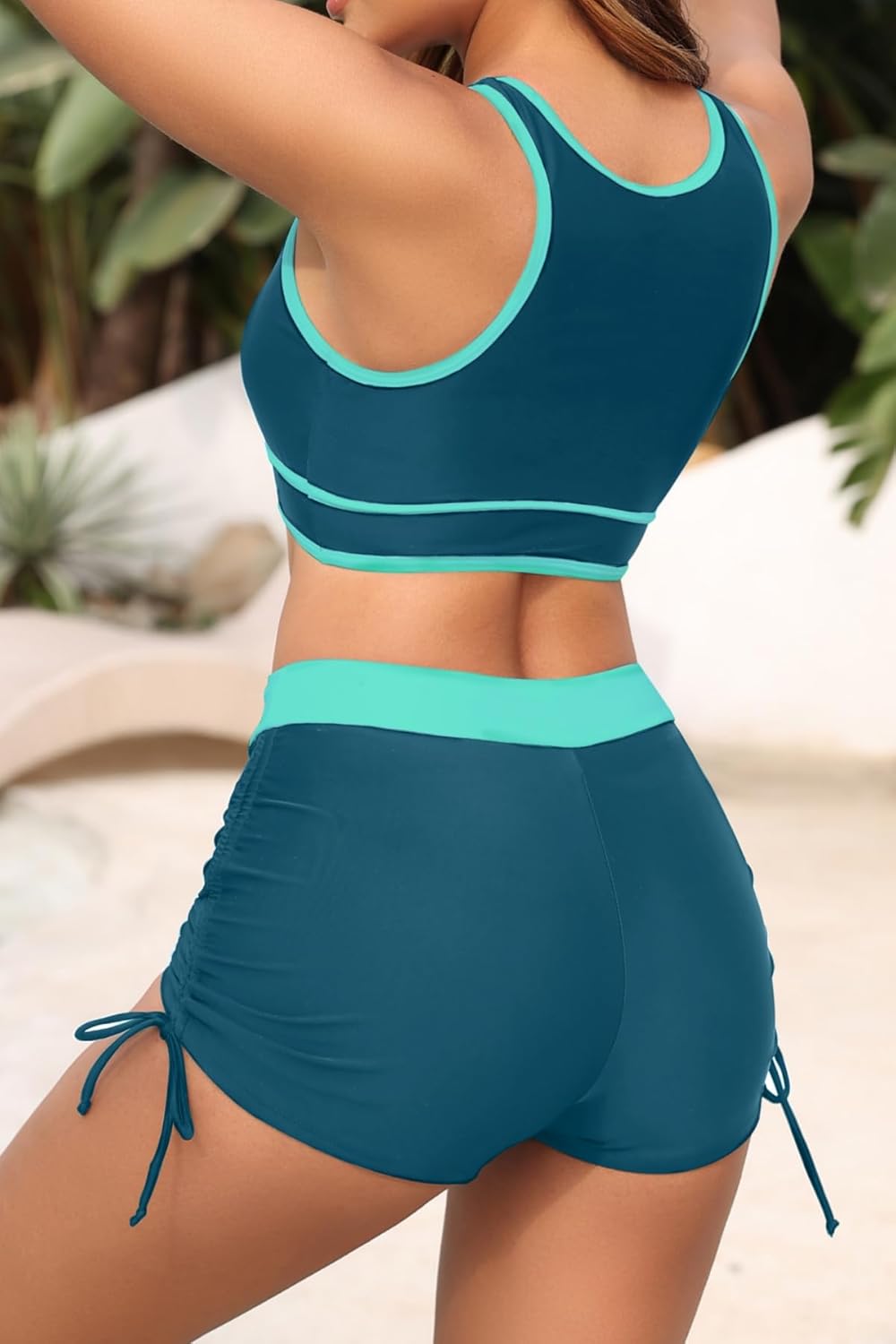 Holipick Women's Sporty Bikini Sets Two Piece Color Block Swimsuit Bathing Suits with High Waisted Boy Shorts Bottom - Image 2