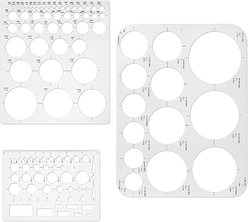 3 plantillas de círculo, plantillas redondas de plástico, plantillas de medición de círculo transparente, reglas, plantillas de dibujo de diferentes