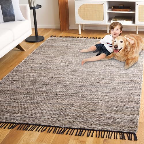 Tapete decorativo rectangular 5 x 8 pies beige y negro miniatura 5