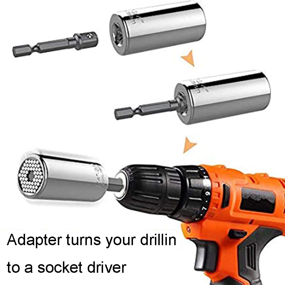 Lpluziyyds Universele dopsleutelset, multifunctioneel universeel dopgereedschap met booradapter, schroef elke bout los, cadeau voor papa, echtgenoot, vriend, feestcadeau
