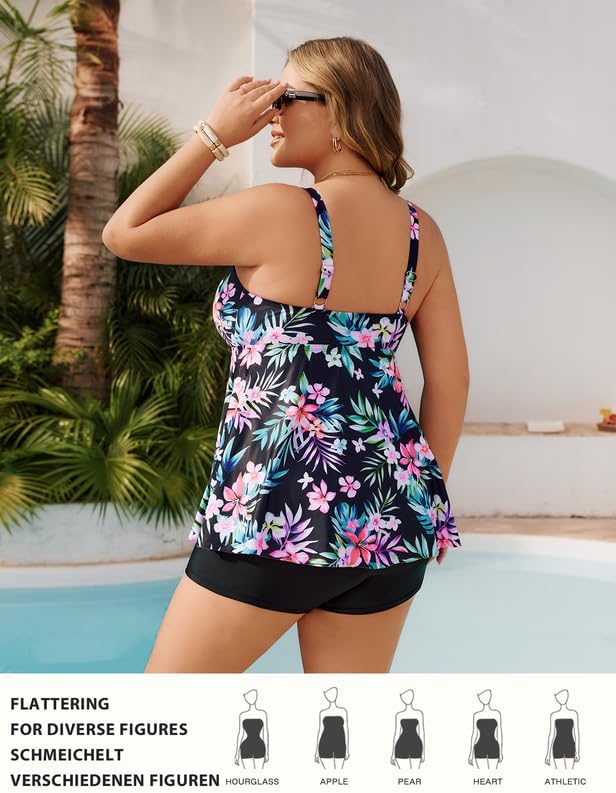 Hanna Nikole Tankini dames set grote maten en tweedelig buikweg badpak cut out tankini-tops met zwemshorts push-up badmode verstelbare badkleding