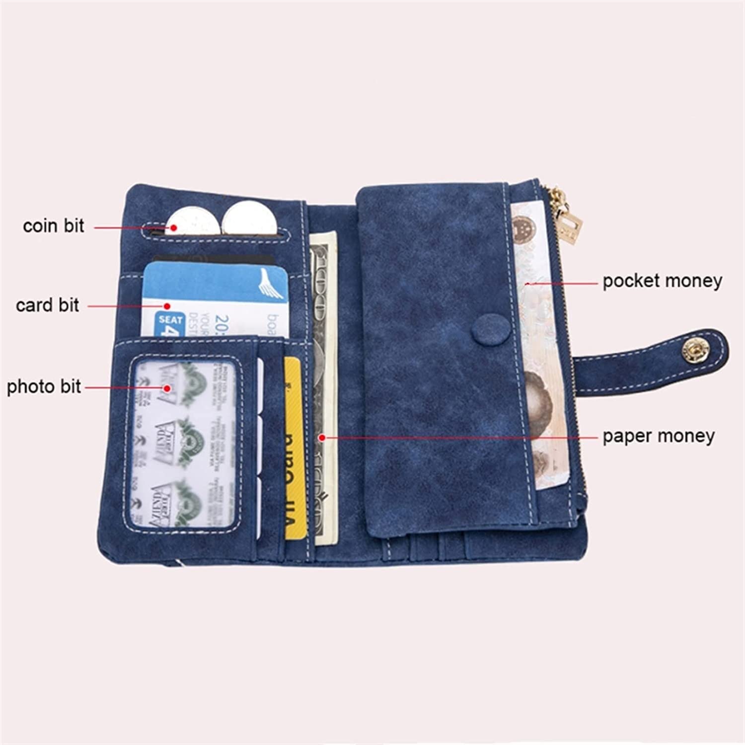 portfel， Portfel damski długi, matowy, skórzany, portfele na telefon, kopertówki, damskie, etui karty(Coffee)
