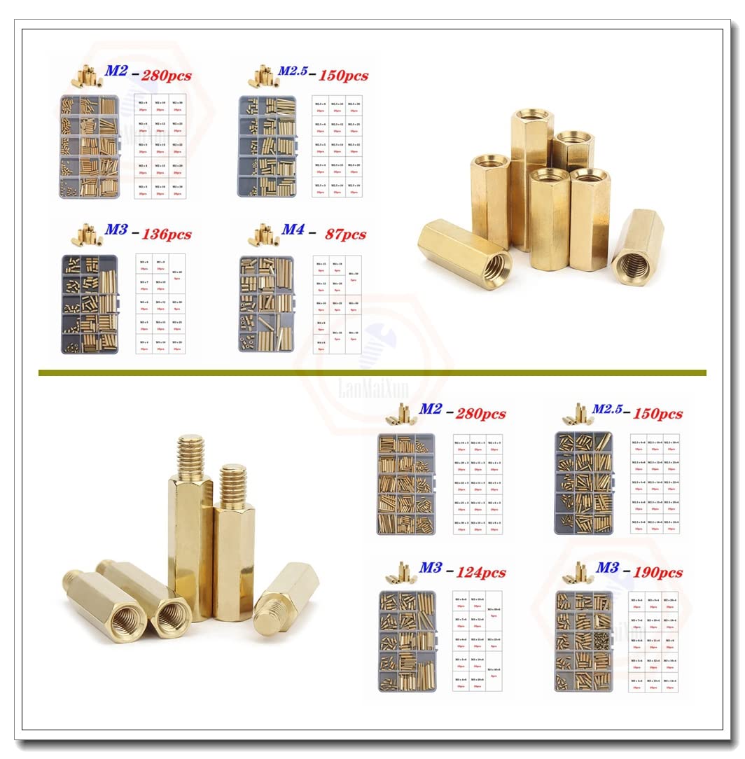 95piezas M4 Combinación de kits Espaciador de latón de placa base PCB hexagonal macho hembra, espaciador de separación de pilares de latón
