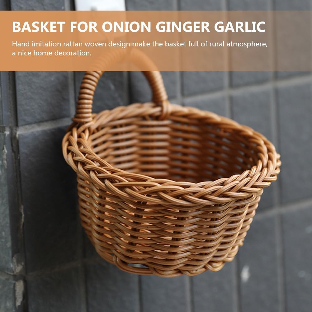 LIFKOME Hanging Wall Basket Set of 2 Lightweight Imitation Rattan Woven Storage Organizer for Kitchen Garlic Onion Fruit and Vegetable Holder