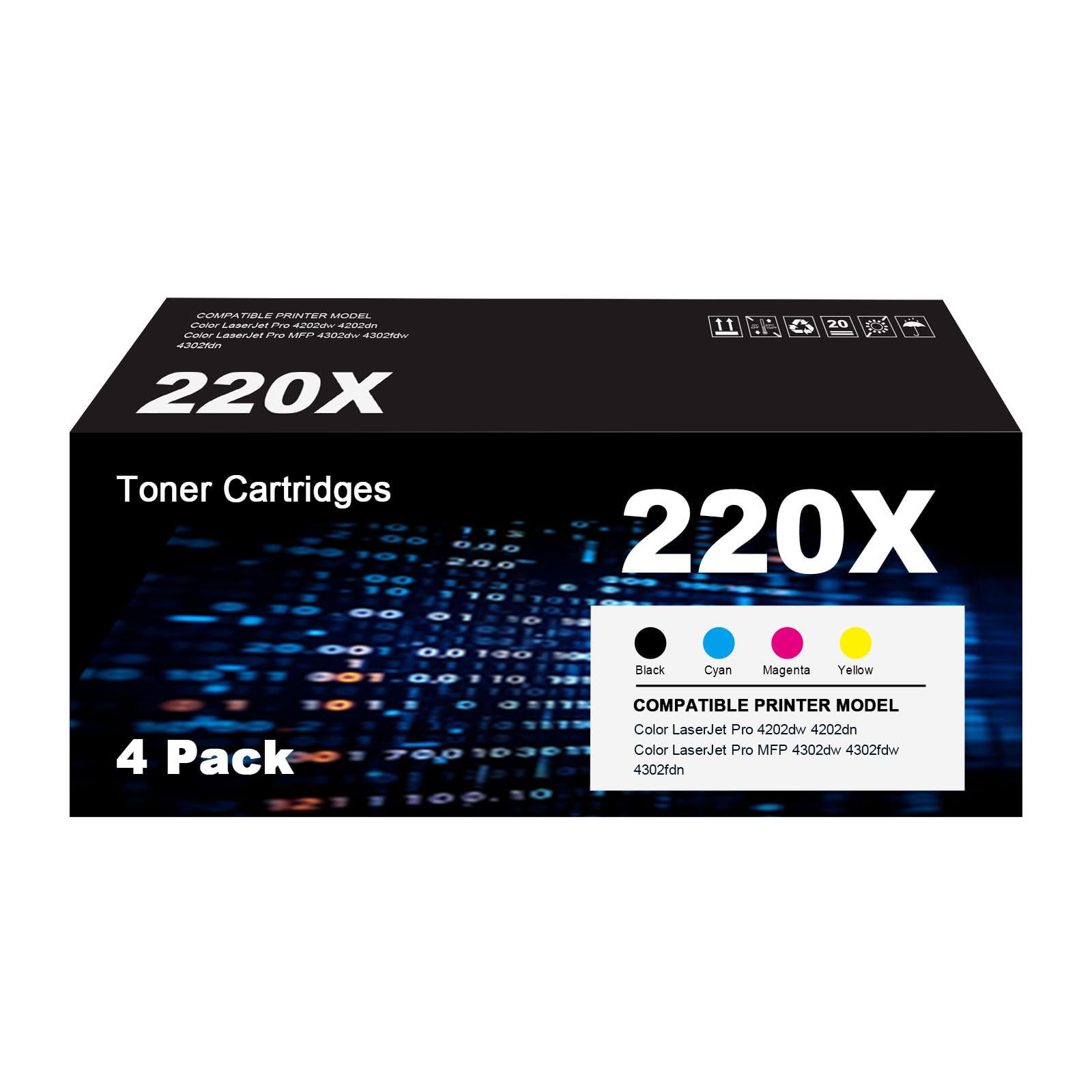 Z chipem - 220X toner do HP 220A 220X zamiennik tonera kompatybilny Color Laserjet Pro MFP 4302dw 4302fdw 4202dw 4202dn 4302fdn czarny cyjan żółty magenta W2200A 4 sztuki w opakowaniu