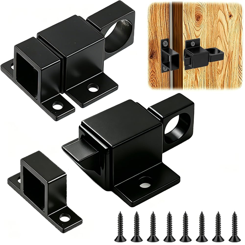 Alibrahim Black Door Bolt Spring Latch, 2 Pcs Latch Lock Bolts, Door Latch With Screws, Automatic Spring Gate Bolts, Gate Latch For Wooden Gates, Cabinets, Windows, Garden Fences, Animal Cages(Black)