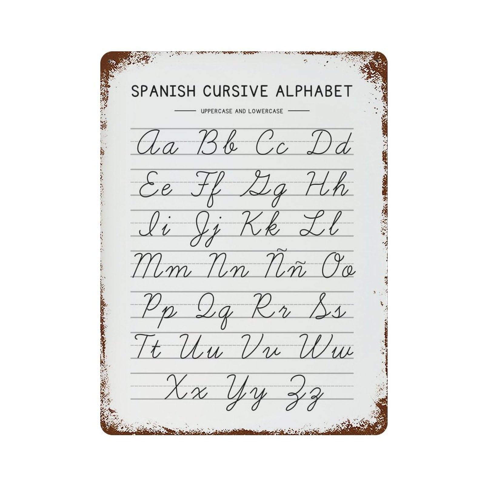 xiaoxiaoshen Spanish Cursive AlphabetABC Wall Decor Art Metal Tin Poster Modern Home Decor Art Home Bar Shop Decorations Vintage Sign 40x30cm