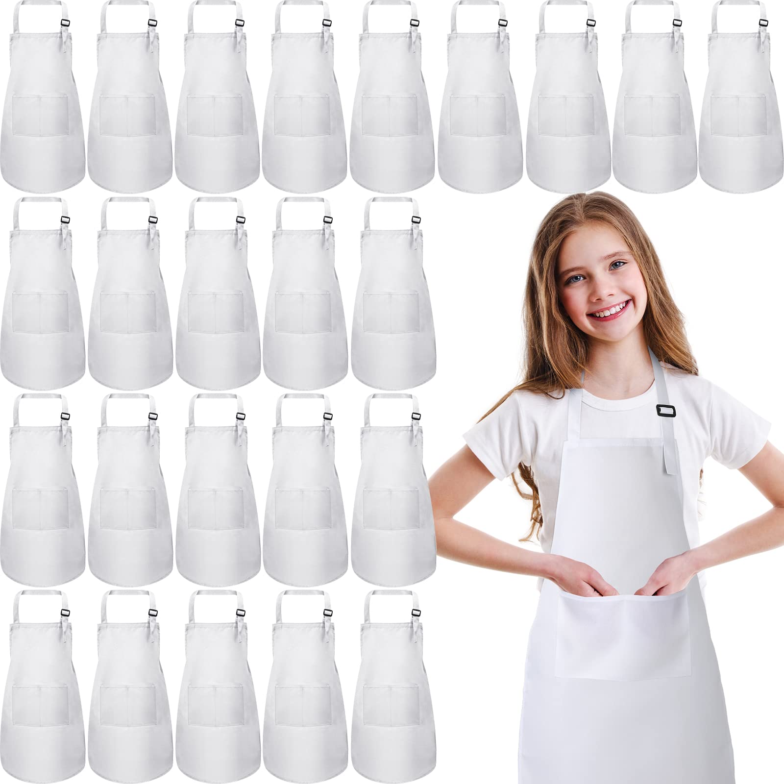 Handepo Delantal de chef ajustable con bolsillo para niños, 25 unidades